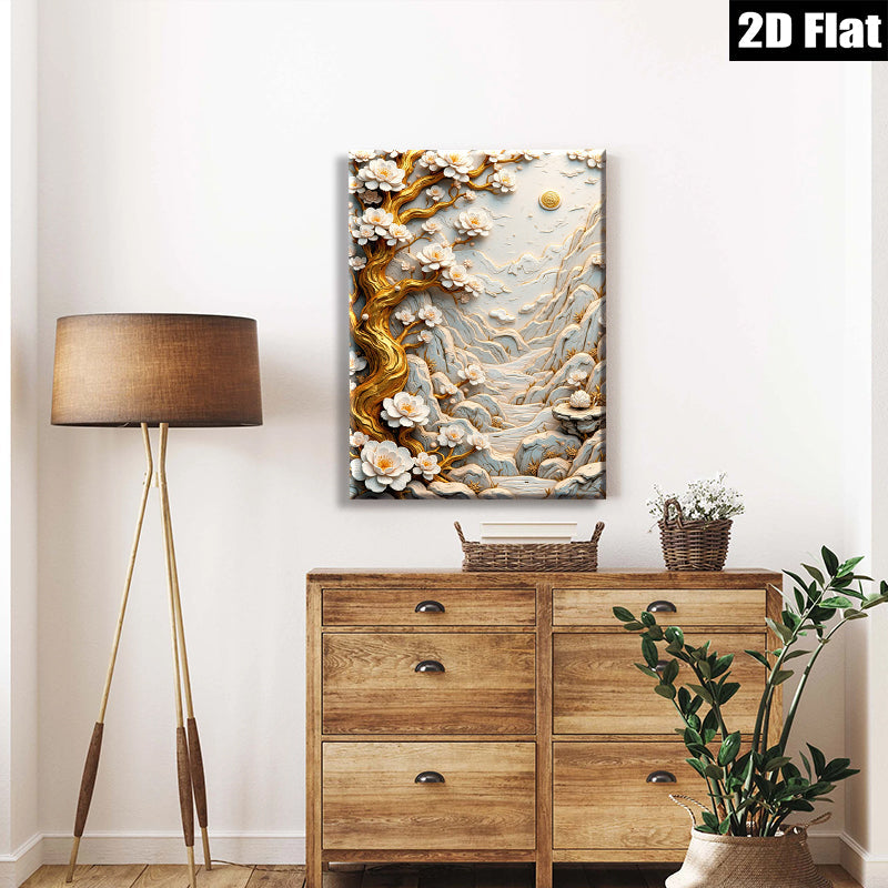 2D flat 1pc Blooming Plum Blossoms Wall Art Scenic Landscape Canvas Prints for Living Room Bedroom Home Decor Farmhouse Style Modern Gallery Wrapped Ready to Hang