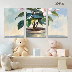 2D flat 1pc Blooming Potted Camellia Floral Still Life Wall Art Home Decor Living Room Bedroom Bathroom Gallery Wrapped Canvas Prints Modern Farmhouse Style