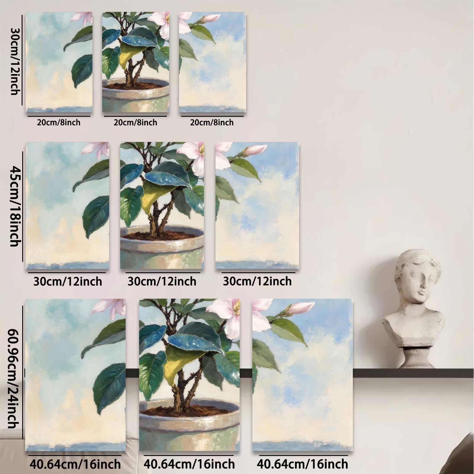 2D flat 1pc Blooming Potted Camellia Floral Still Life Wall Art Home Decor Living Room Bedroom Bathroom Gallery Wrapped Canvas Prints Modern Farmhouse Style