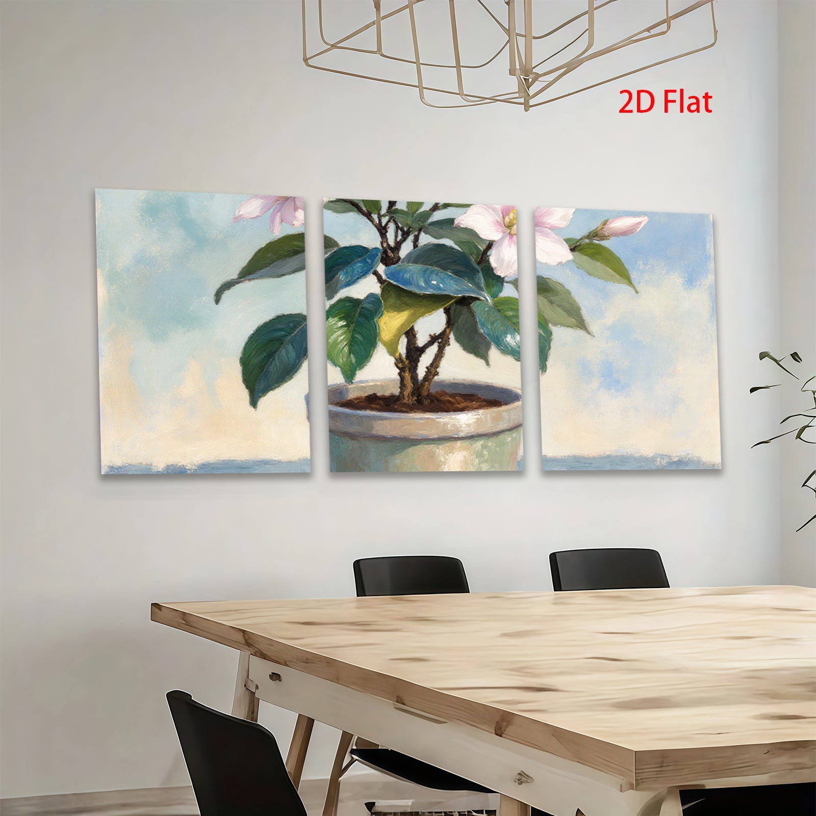2D flat 1pc Blooming Potted Camellia Floral Still Life Wall Art Home Decor Living Room Bedroom Bathroom Gallery Wrapped Canvas Prints Modern Farmhouse Style