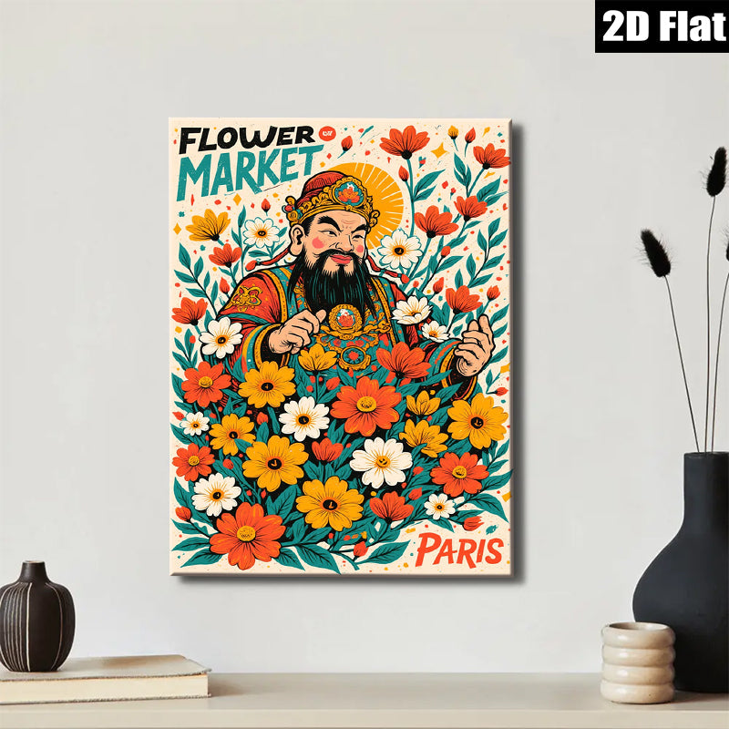2D flat 1pc Blooming Prosperity Floral God Wall Art Canvas Prints for Living Room Bedroom Home Decor farmhouse style modern gallery wrapped ready to hang