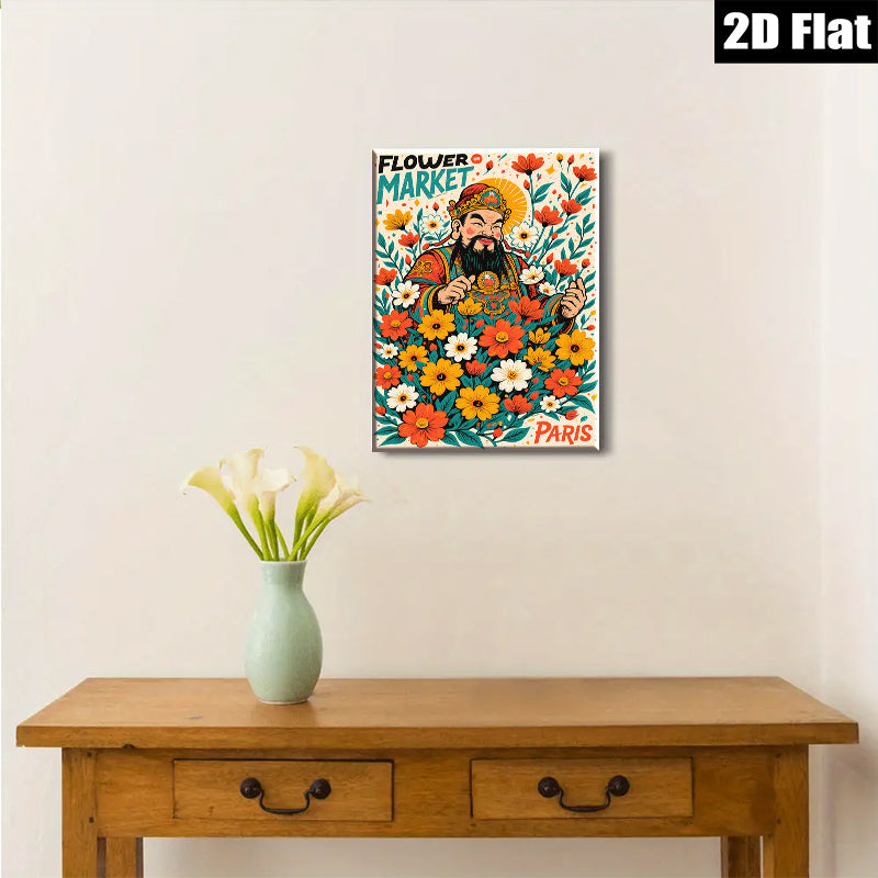 2D flat 1pc Blooming Prosperity Floral God Wall Art Canvas Prints for Living Room Bedroom Home Decor farmhouse style modern gallery wrapped ready to hang