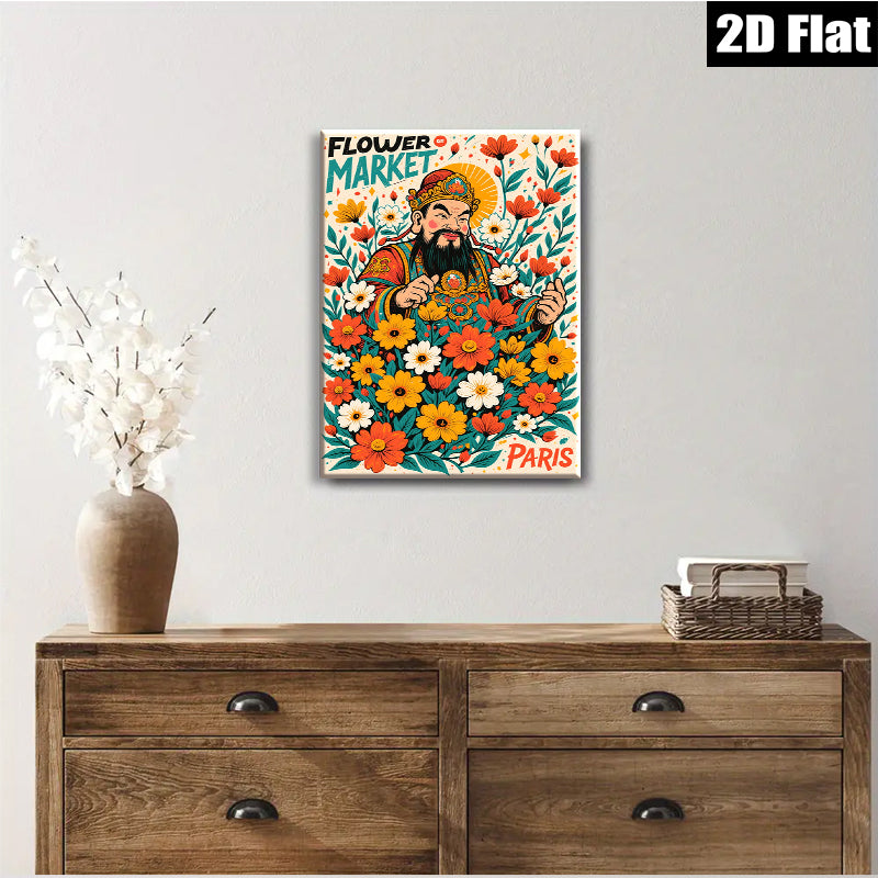 2D flat 1pc Blooming Prosperity Floral God Wall Art Canvas Prints for Living Room Bedroom Home Decor farmhouse style modern gallery wrapped ready to hang