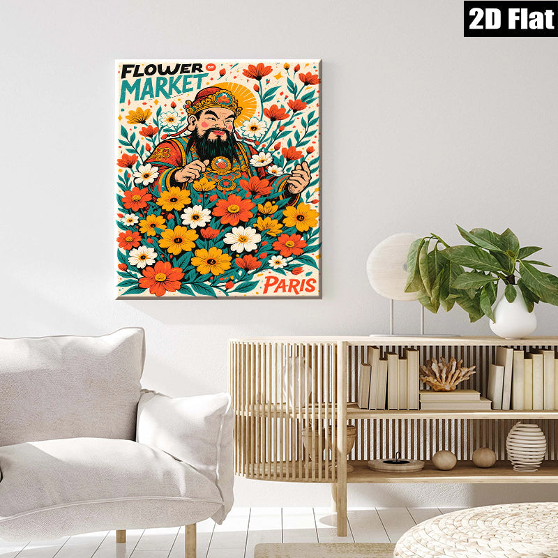 2D flat 1pc Blooming Prosperity Floral God Wall Art Canvas Prints for Living Room Bedroom Home Decor farmhouse style modern gallery wrapped ready to hang