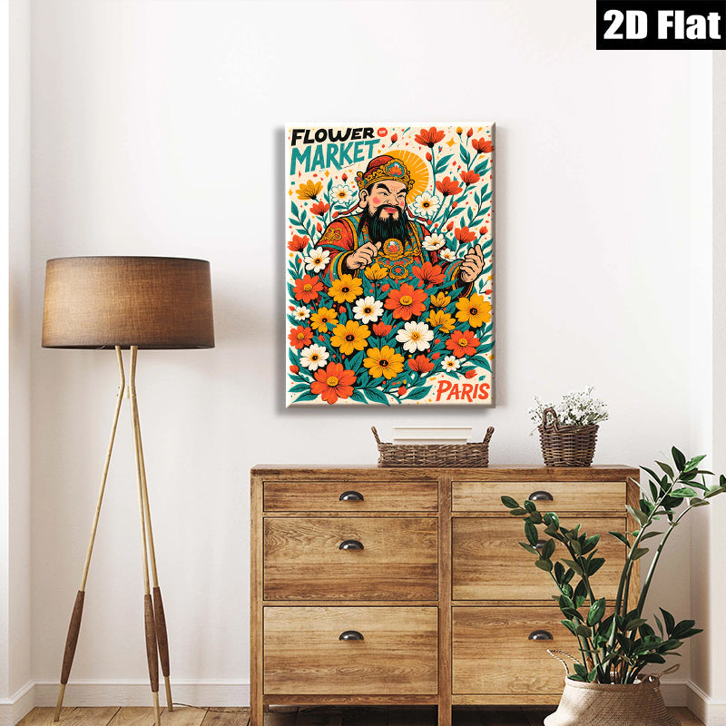 2D flat 1pc Blooming Prosperity Floral God Wall Art Canvas Prints for Living Room Bedroom Home Decor farmhouse style modern gallery wrapped ready to hang