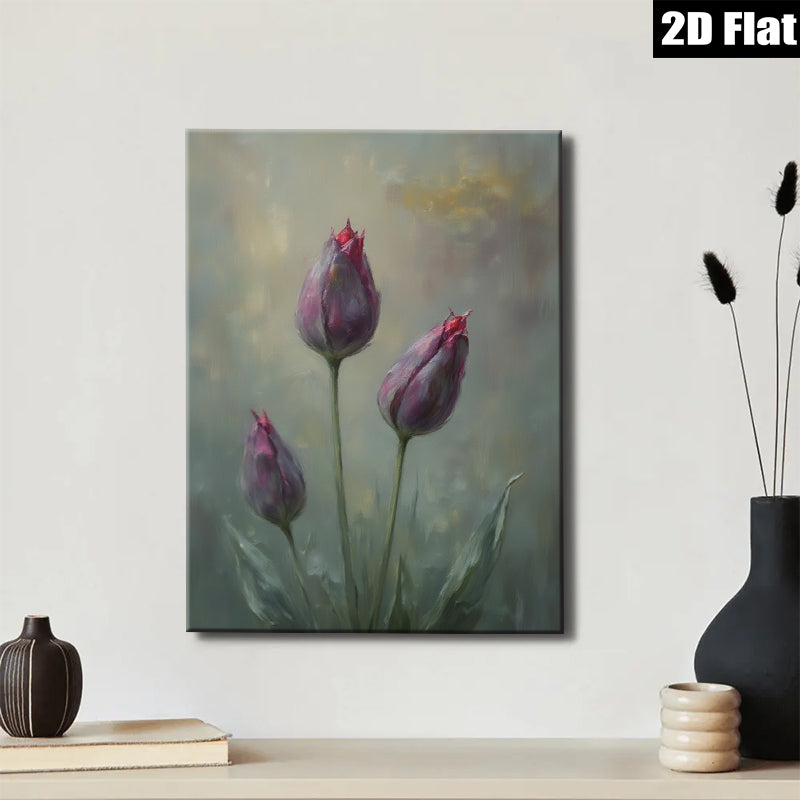 2D flat 1pc Blooming Purple Tulips Botanical Wall Art Living Room Bedroom Home Decor Modern Farmhouse Style Canvas Prints Ready to Hang Gallery Wrapped Artwork