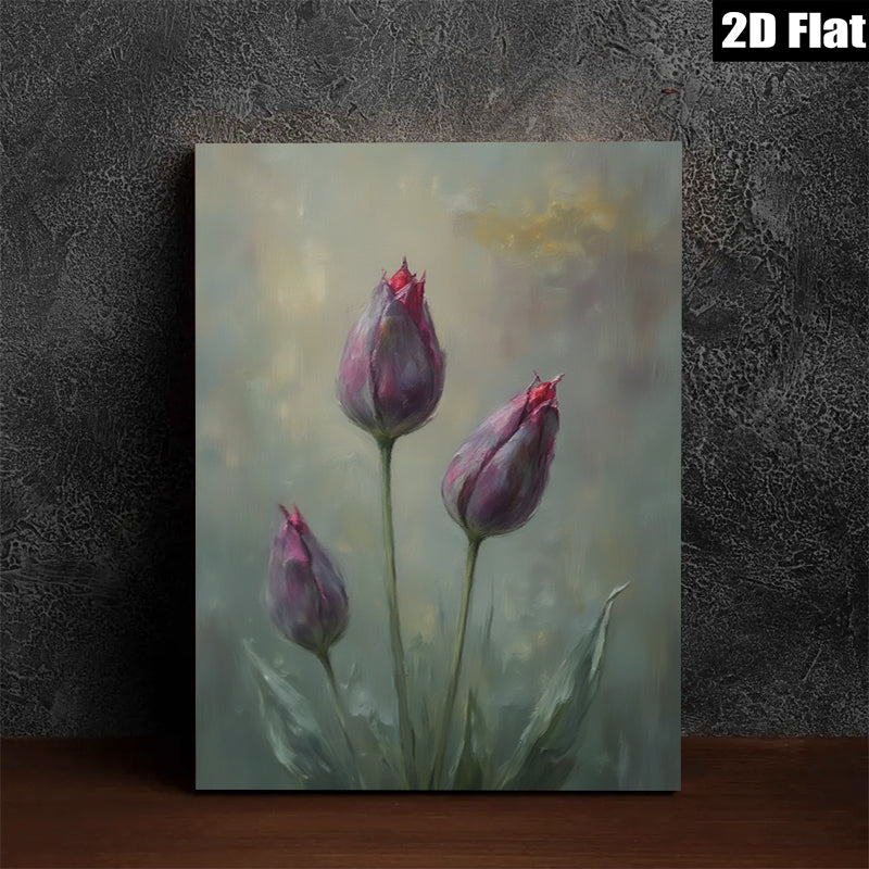 2D flat 1pc Blooming Purple Tulips Botanical Wall Art Living Room Bedroom Home Decor Modern Farmhouse Style Canvas Prints Ready to Hang Gallery Wrapped Artwork