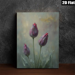 2D flat 1pc Blooming Purple Tulips Botanical Wall Art Living Room Bedroom Home Decor Modern Farmhouse Style Canvas Prints Ready to Hang Gallery Wrapped Artwork