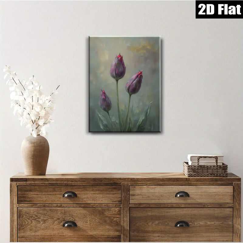 2D flat 1pc Blooming Purple Tulips Botanical Wall Art Living Room Bedroom Home Decor Modern Farmhouse Style Canvas Prints Ready to Hang Gallery Wrapped Artwork