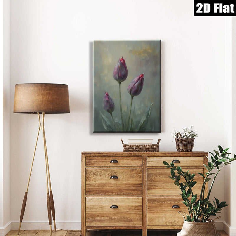 2D flat 1pc Blooming Purple Tulips Botanical Wall Art Living Room Bedroom Home Decor Modern Farmhouse Style Canvas Prints Ready to Hang Gallery Wrapped Artwork