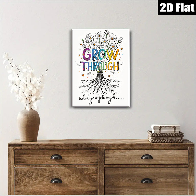 2D flat 1pc Blooming Resilience Floral Wall Art Inspiring Growth Home Decor Living Room Bedroom Gallery Wrapped Canvas Prints Modern Farmhouse Aesthetic