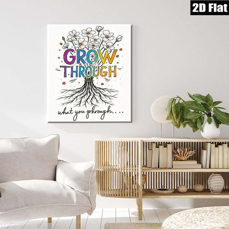 2D flat 1pc Blooming Resilience Floral Wall Art Inspiring Growth Home Decor Living Room Bedroom Gallery Wrapped Canvas Prints Modern Farmhouse Aesthetic