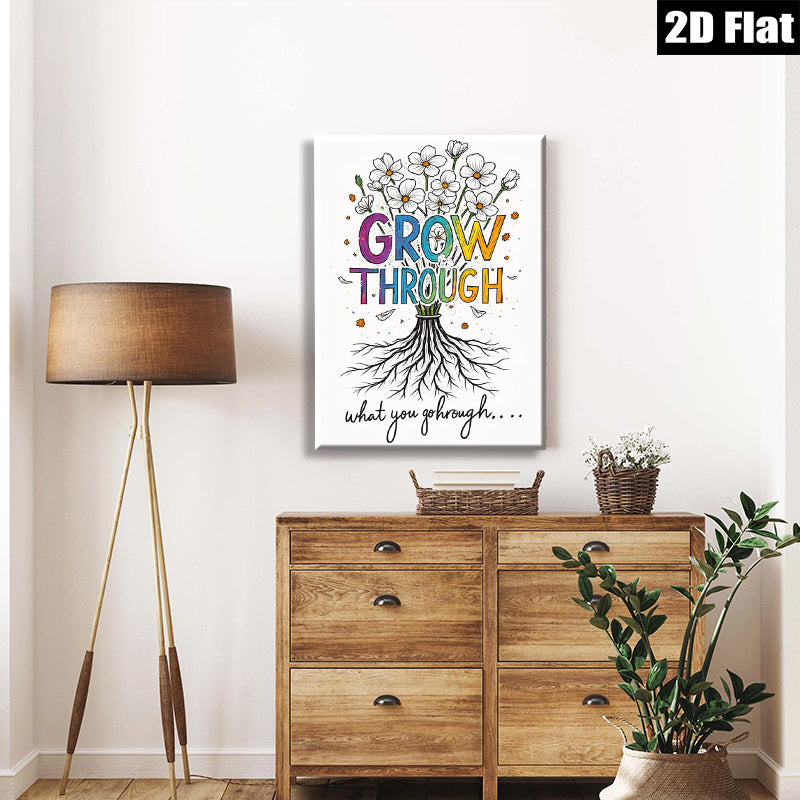 2D flat 1pc Blooming Resilience Floral Wall Art Inspiring Growth Home Decor Living Room Bedroom Gallery Wrapped Canvas Prints Modern Farmhouse Aesthetic