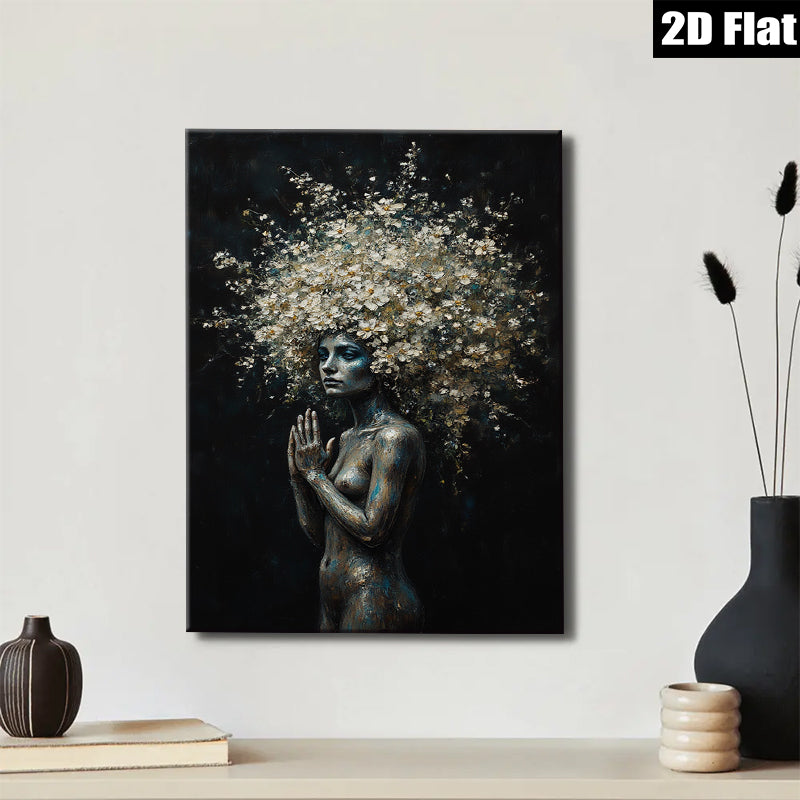 2D flat 1pc Blooming Spirit ethereal floral nude portrait wall art bedroom living room modern farmhouse gallery wrapped canvas print