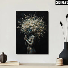 2D flat 1pc Blooming Spirit ethereal floral nude portrait wall art bedroom living room modern farmhouse gallery wrapped canvas print