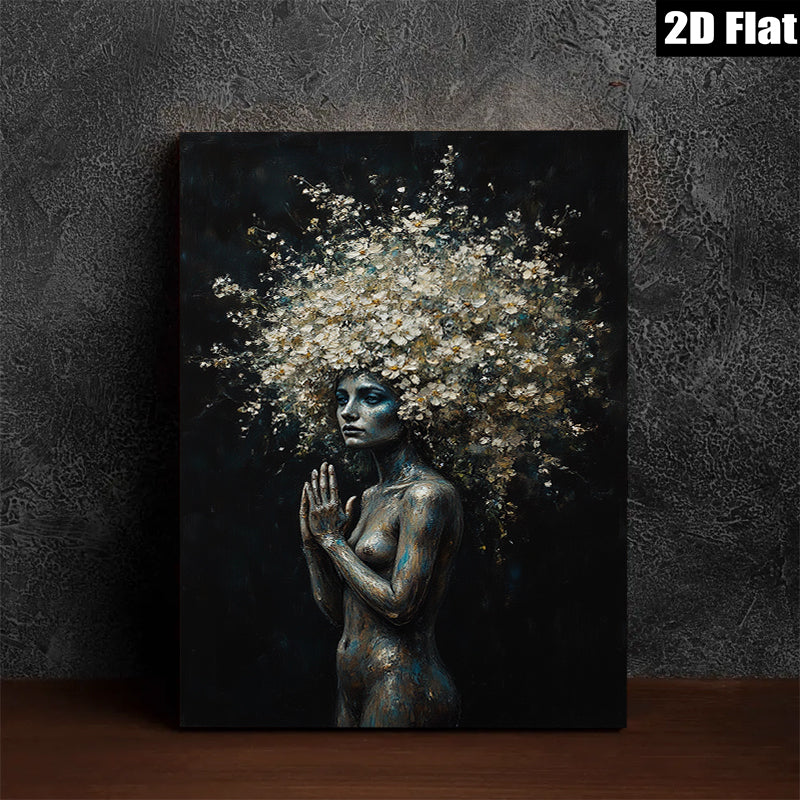 2D flat 1pc Blooming Spirit ethereal floral nude portrait wall art bedroom living room modern farmhouse gallery wrapped canvas print