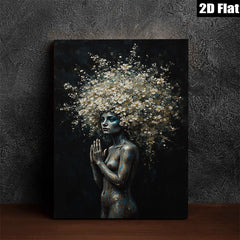 2D flat 1pc Blooming Spirit ethereal floral nude portrait wall art bedroom living room modern farmhouse gallery wrapped canvas print