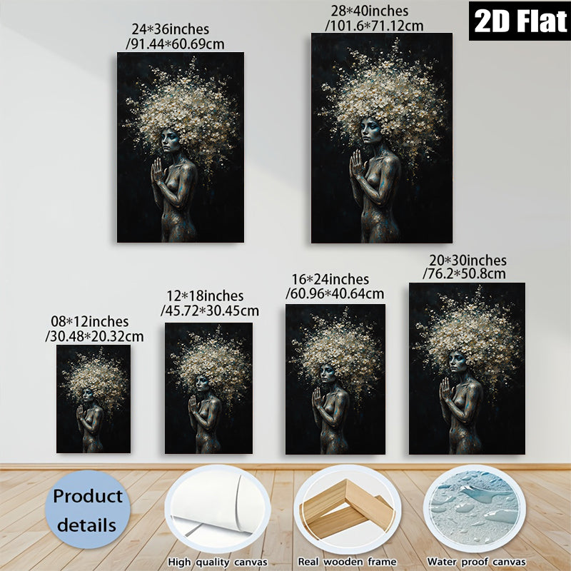 2D flat 1pc Blooming Spirit ethereal floral nude portrait wall art bedroom living room modern farmhouse gallery wrapped canvas print