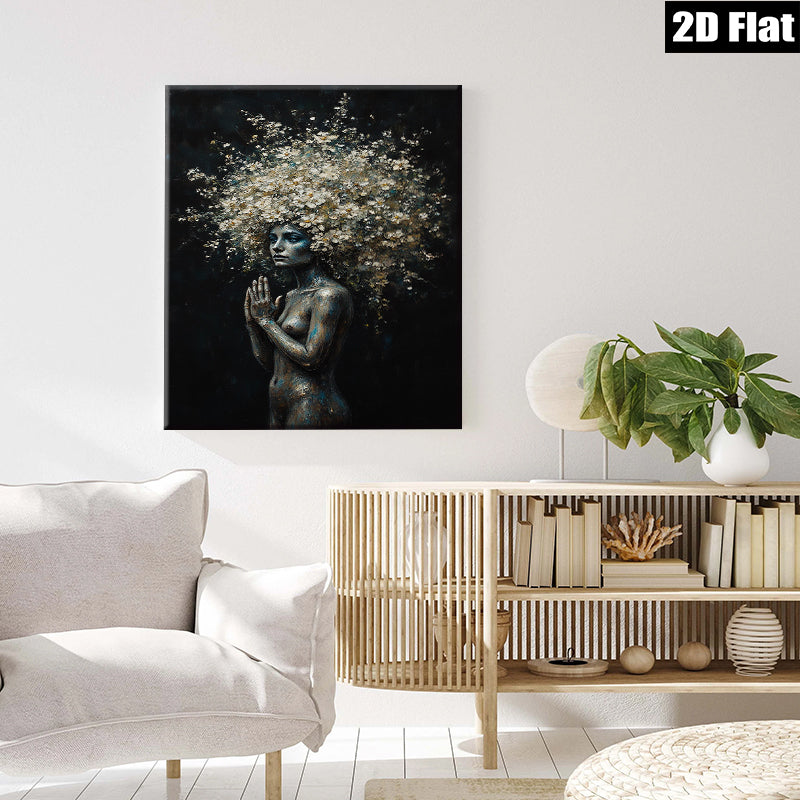 2D flat 1pc Blooming Spirit ethereal floral nude portrait wall art bedroom living room modern farmhouse gallery wrapped canvas print