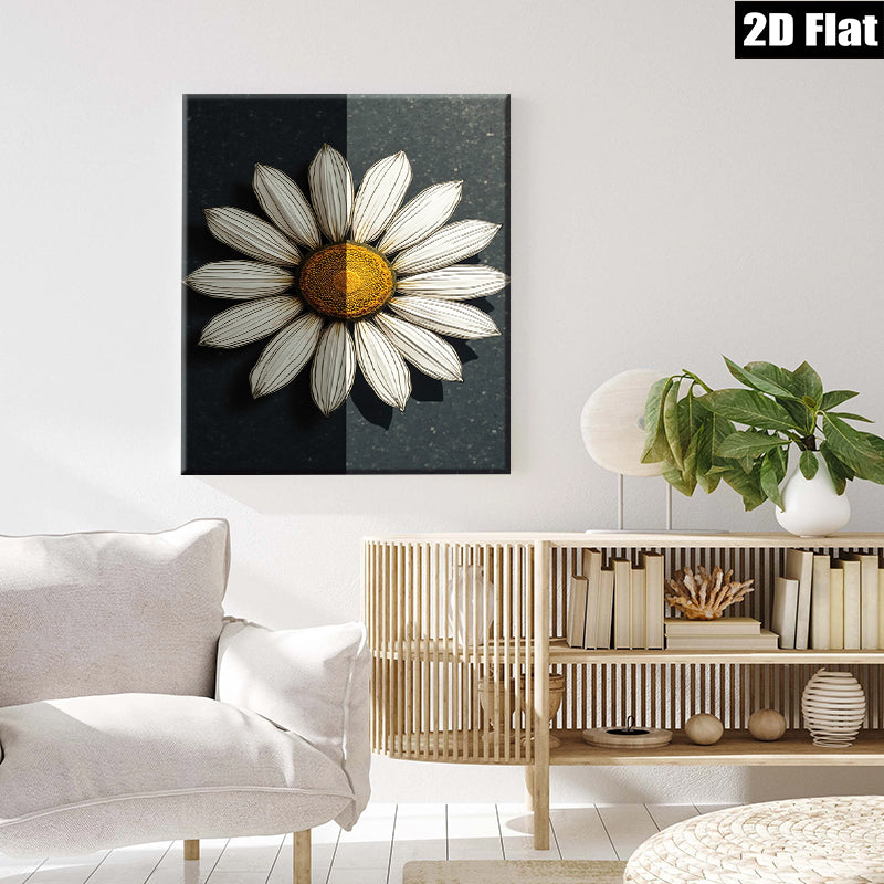 2D flat 1pc Blooming White Daisy Floral Wall Art Canvas Prints for Living Room Bedroom Bathroom Home Decor Modern Farmhouse Style Gallery Wrapped Timeless Art