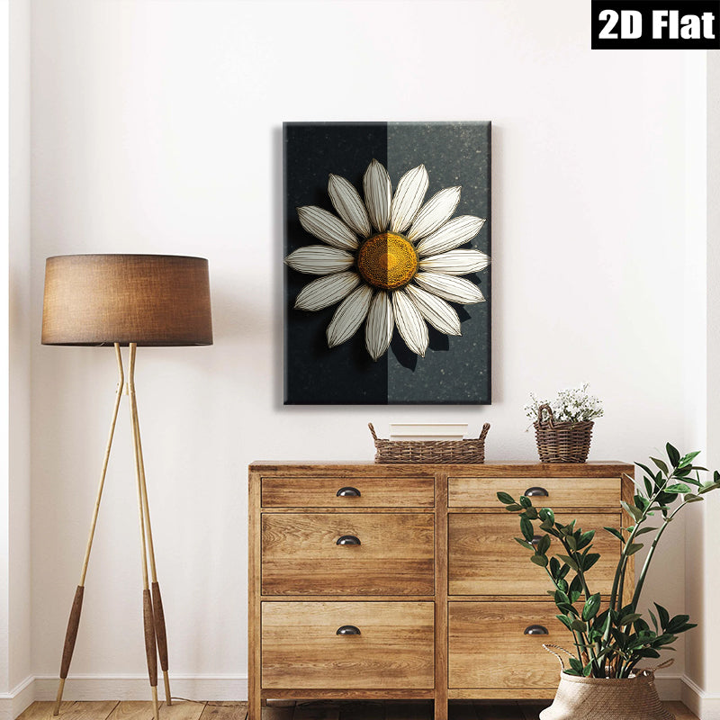 2D flat 1pc Blooming White Daisy Floral Wall Art Canvas Prints for Living Room Bedroom Bathroom Home Decor Modern Farmhouse Style Gallery Wrapped Timeless Art