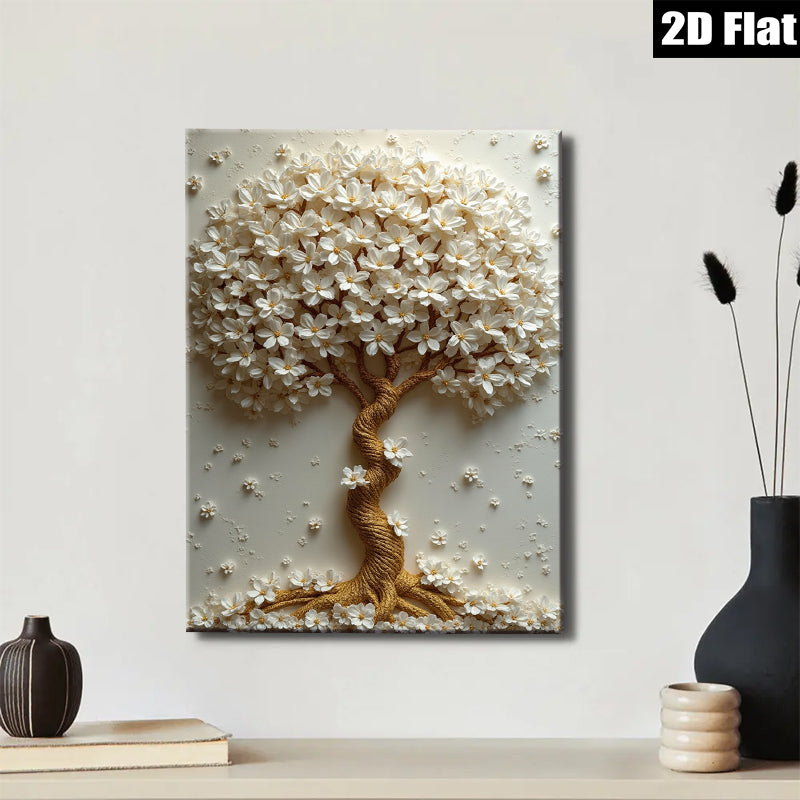 2D flat 1pc Blooming White Floral Tree Wall Art Decor for Living Room Bedroom Modern Farmhouse Gallery Wrapped Canvas Prints Chic Home Accents