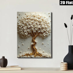 2D flat 1pc Blooming White Floral Tree Wall Art Decor for Living Room Bedroom Modern Farmhouse Gallery Wrapped Canvas Prints Chic Home Accents