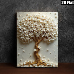 2D flat 1pc Blooming White Floral Tree Wall Art Decor for Living Room Bedroom Modern Farmhouse Gallery Wrapped Canvas Prints Chic Home Accents