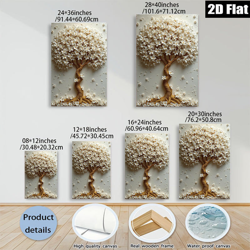 2D flat 1pc Blooming White Floral Tree Wall Art Decor for Living Room Bedroom Modern Farmhouse Gallery Wrapped Canvas Prints Chic Home Accents