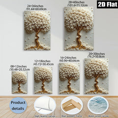 2D flat 1pc Blooming White Floral Tree Wall Art Decor for Living Room Bedroom Modern Farmhouse Gallery Wrapped Canvas Prints Chic Home Accents