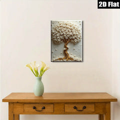 2D flat 1pc Blooming White Floral Tree Wall Art Decor for Living Room Bedroom Modern Farmhouse Gallery Wrapped Canvas Prints Chic Home Accents