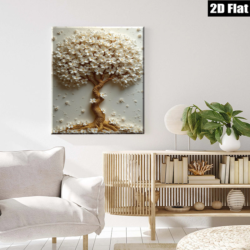 2D flat 1pc Blooming White Floral Tree Wall Art Decor for Living Room Bedroom Modern Farmhouse Gallery Wrapped Canvas Prints Chic Home Accents
