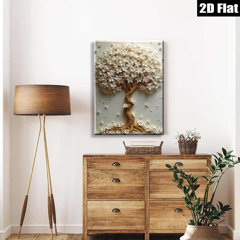 2D flat 1pc Blooming White Floral Tree Wall Art Decor for Living Room Bedroom Modern Farmhouse Gallery Wrapped Canvas Prints Chic Home Accents
