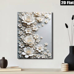 2D flat 1pc Blooming White Floral Wall Art Canvas Picture for Living Room Bedroom Home Decor Modern Farmhouse Style Gallery Wrapped Timeless Elegance