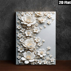 2D flat 1pc Blooming White Floral Wall Art Canvas Picture for Living Room Bedroom Home Decor Modern Farmhouse Style Gallery Wrapped Timeless Elegance