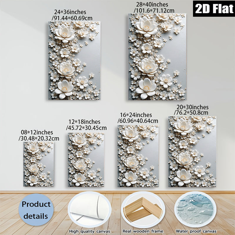 2D flat 1pc Blooming White Floral Wall Art Canvas Picture for Living Room Bedroom Home Decor Modern Farmhouse Style Gallery Wrapped Timeless Elegance