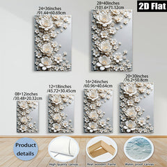 2D flat 1pc Blooming White Floral Wall Art Canvas Picture for Living Room Bedroom Home Decor Modern Farmhouse Style Gallery Wrapped Timeless Elegance