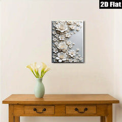 2D flat 1pc Blooming White Floral Wall Art Canvas Picture for Living Room Bedroom Home Decor Modern Farmhouse Style Gallery Wrapped Timeless Elegance