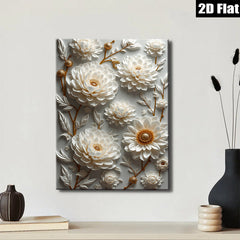 2D flat 1pc Blooming White Floral Wall Art Canvas Prints for Living Room Bedroom Home Decor Farmhouse Style Gallery Wrapped Modern Textured