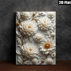 2D flat 1pc Blooming White Floral Wall Art Canvas Prints for Living Room Bedroom Home Decor Farmhouse Style Gallery Wrapped Modern Textured