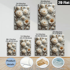2D flat 1pc Blooming White Floral Wall Art Canvas Prints for Living Room Bedroom Home Decor Farmhouse Style Gallery Wrapped Modern Textured
