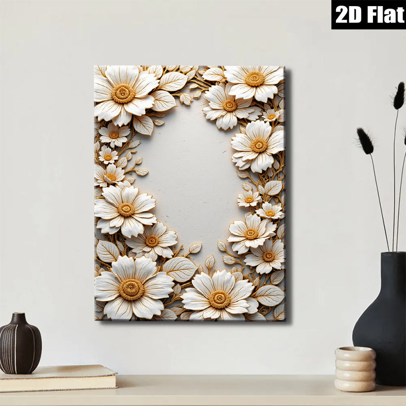 2D flat 1pc Blooming White Floral Wall Art Decor for Living Room Bedroom Gallery Wrapped Canvas Modern Farmhouse Style Cozy Home Decor