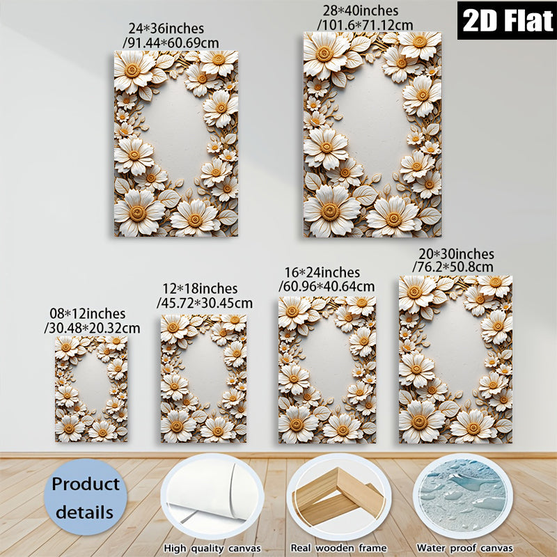 2D flat 1pc Blooming White Floral Wall Art Decor for Living Room Bedroom Gallery Wrapped Canvas Modern Farmhouse Style Cozy Home Decor