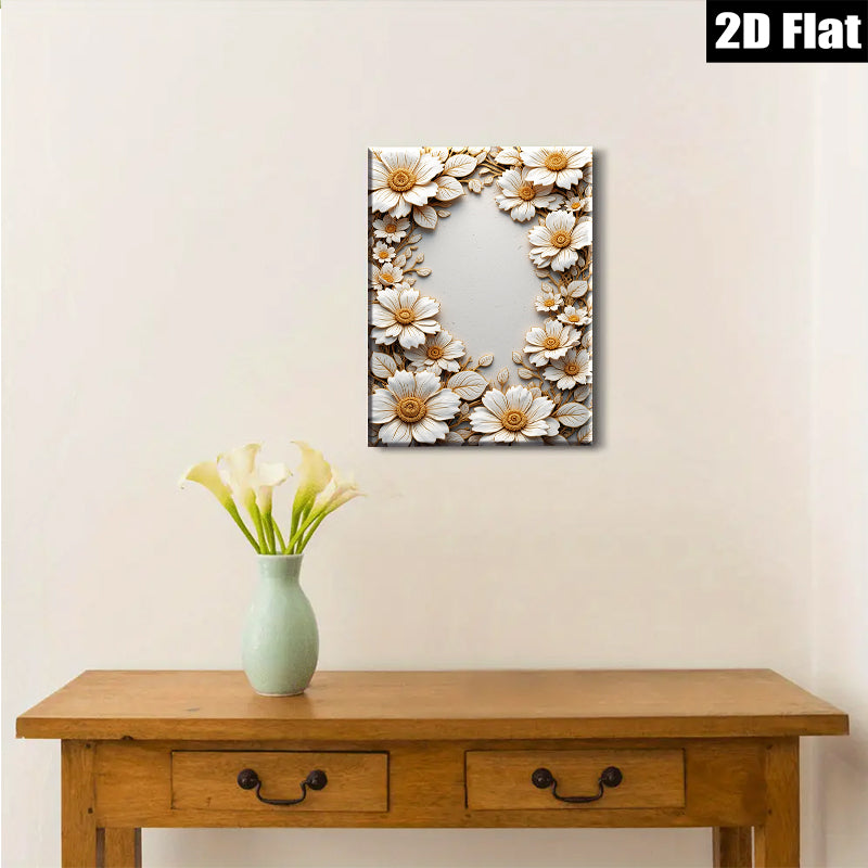 2D flat 1pc Blooming White Floral Wall Art Decor for Living Room Bedroom Gallery Wrapped Canvas Modern Farmhouse Style Cozy Home Decor