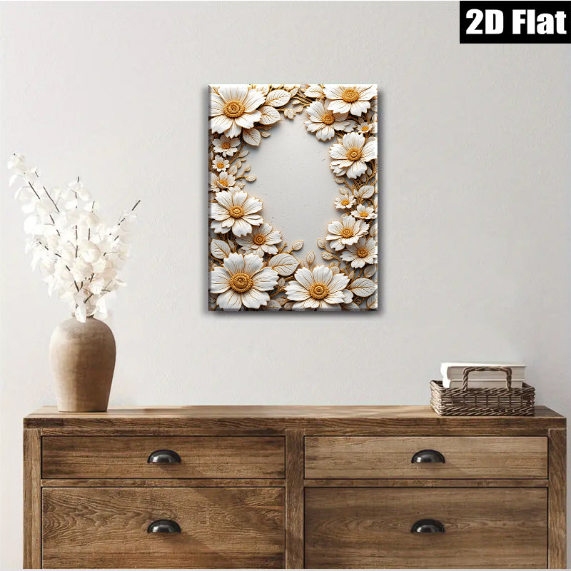 2D flat 1pc Blooming White Floral Wall Art Decor for Living Room Bedroom Gallery Wrapped Canvas Modern Farmhouse Style Cozy Home Decor