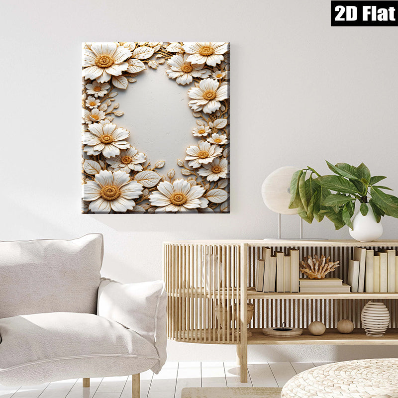 2D flat 1pc Blooming White Floral Wall Art Decor for Living Room Bedroom Gallery Wrapped Canvas Modern Farmhouse Style Cozy Home Decor
