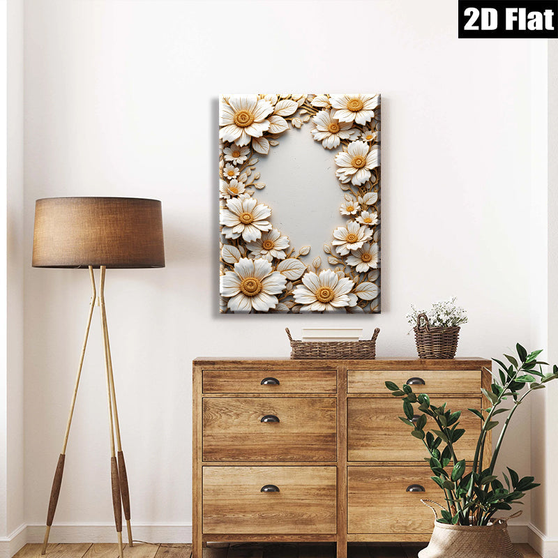 2D flat 1pc Blooming White Floral Wall Art Decor for Living Room Bedroom Gallery Wrapped Canvas Modern Farmhouse Style Cozy Home Decor