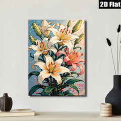 2D flat 1pc Blooming White Lilies Floral Wall Art Botanical Print Home Decor Living Room Bedroom Modern Farmhouse Canvas Picture Hanging Ready to Hang