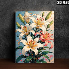 2D flat 1pc Blooming White Lilies Floral Wall Art Botanical Print Home Decor Living Room Bedroom Modern Farmhouse Canvas Picture Hanging Ready to Hang