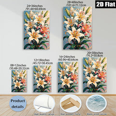 2D flat 1pc Blooming White Lilies Floral Wall Art Botanical Print Home Decor Living Room Bedroom Modern Farmhouse Canvas Picture Hanging Ready to Hang
